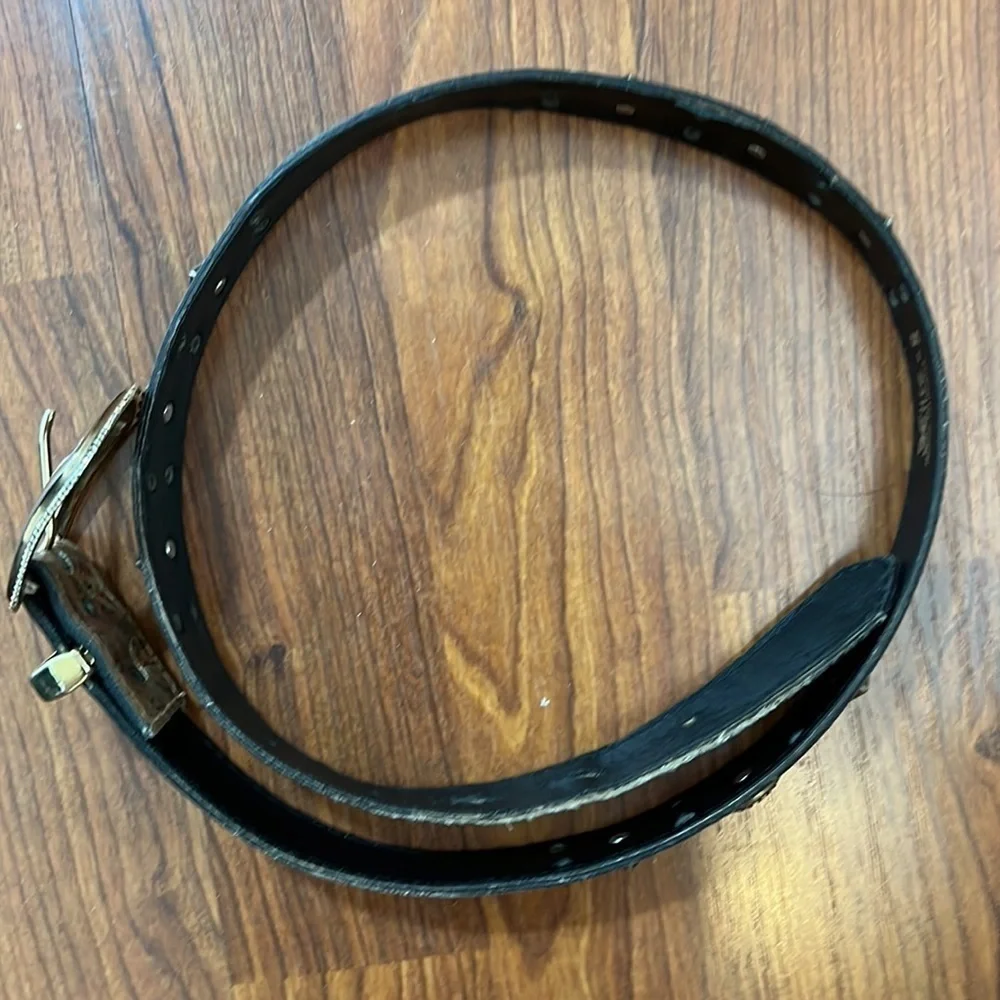 Elite Abstract Print Belt with Silver Tone Accents Sz Small